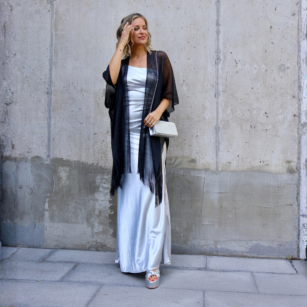 VESTIDO EMILIA DRAP PLATEADO