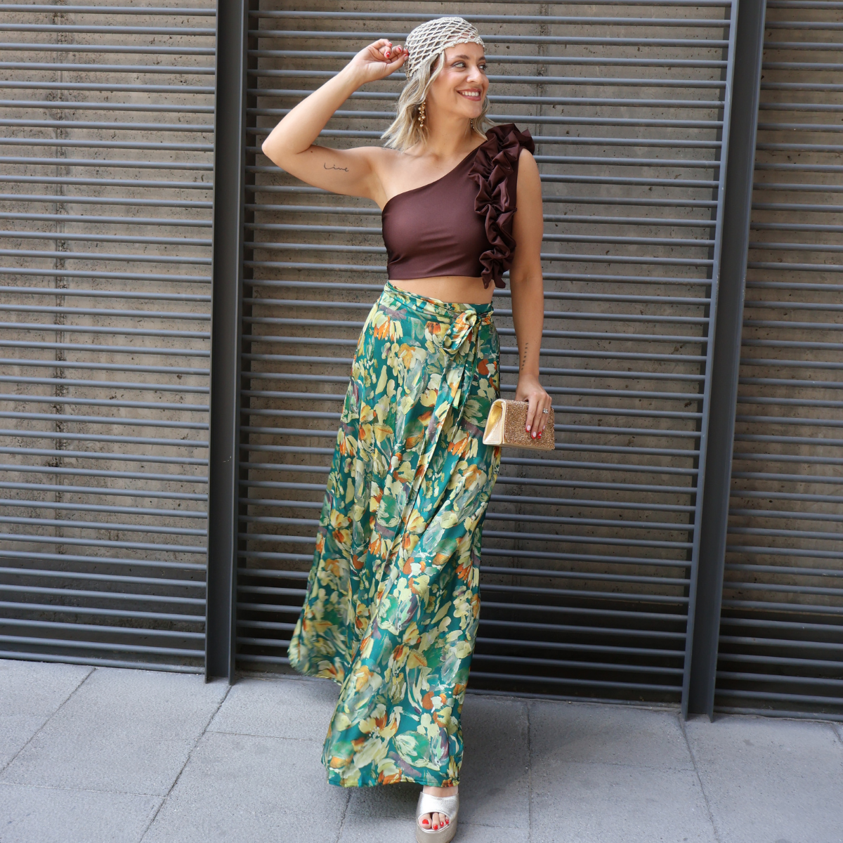 FALDA FILIPPA FLORES VERDE