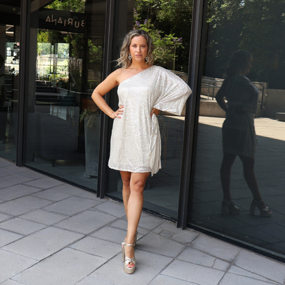 VESTIDO CORTO BRILLOS PLATA