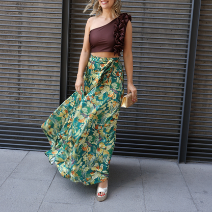 FALDA FILIPPA FLORES VERDE