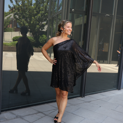 VESTIDO CORTO BRILLOS NEGRO