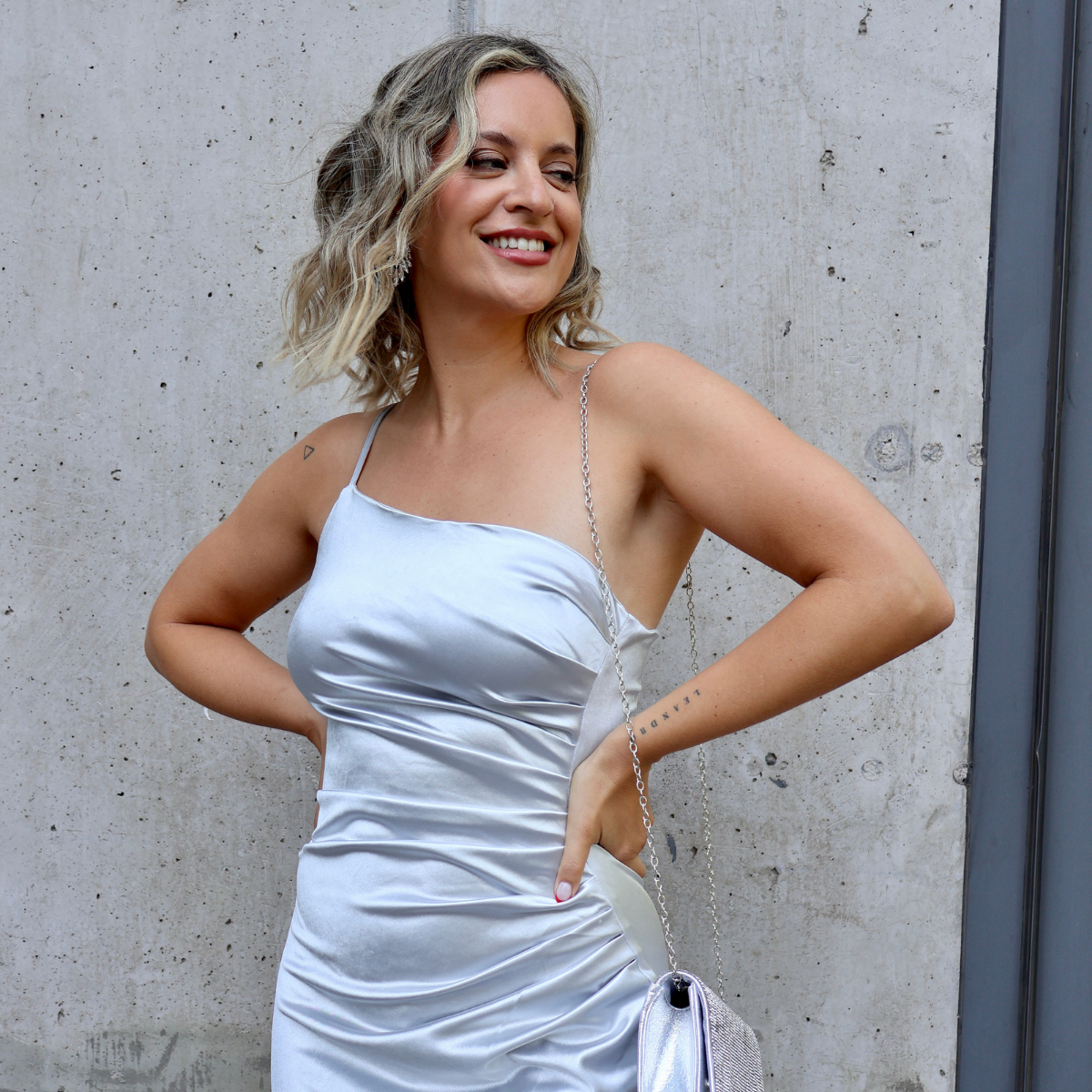 VESTIDO EMILIA DRAP PLATEADO