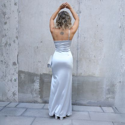 VESTIDO EMILIA DRAP PLATEADO