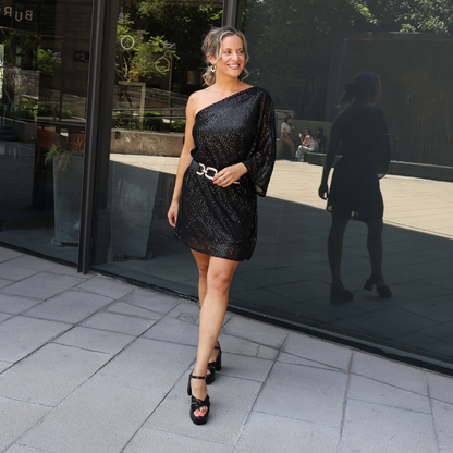 VESTIDO CORTO BRILLOS NEGRO