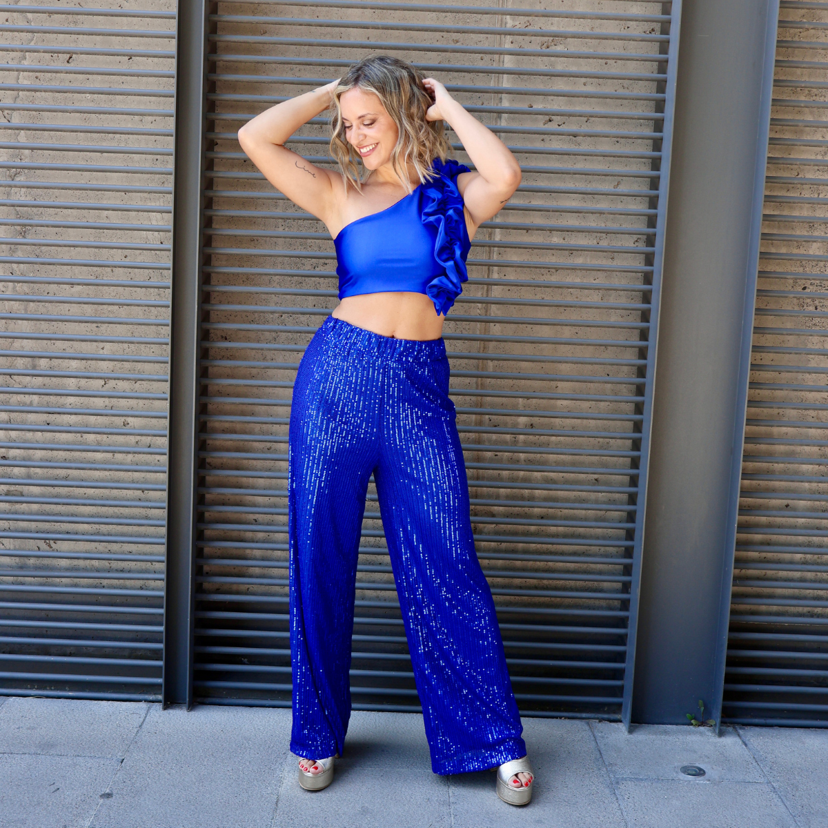 PANTALÓN BRILLO AZUL